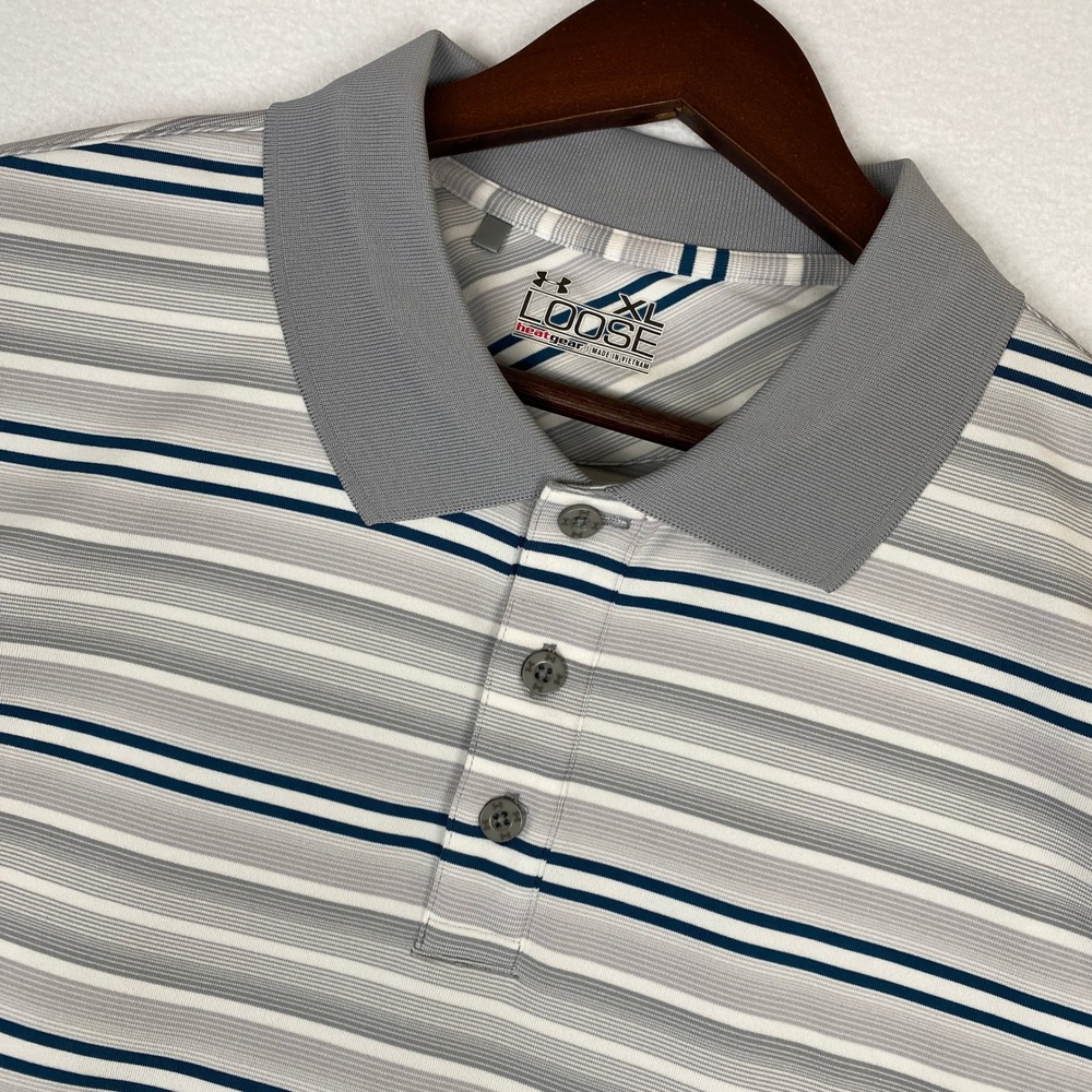 Under Armour Polo Shirt‎ Men's XL Striped Loose Fit Heat Gear Stretch Golf
